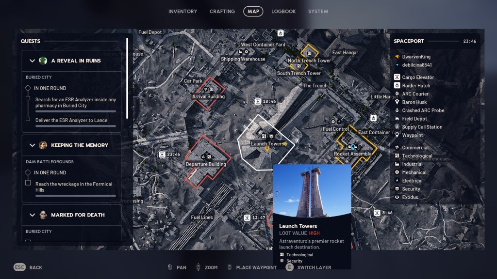 The Launch Towers area on the Spaceport map in ARC Raiders. 