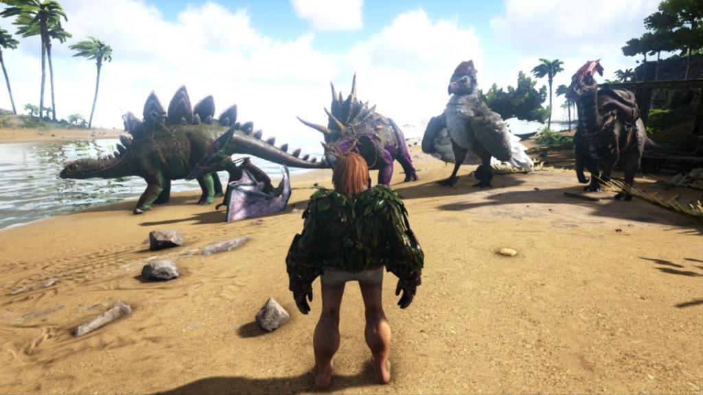 A player and his dinosaurs in Ark Survival Evolved.
