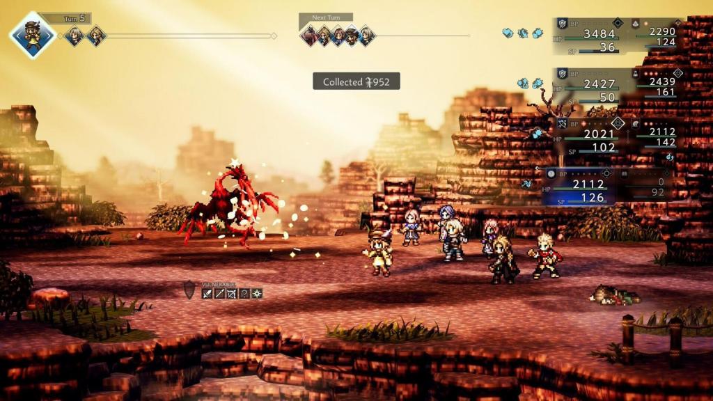 A screenshot from the combat screen in Octopath Traveler 0 showing Tressa taking 900 Leaves from an enemy.
