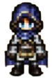 El, the Swordsman in Octopath Traveler 0. She wears a navy blue hood with brown clothing beneath.