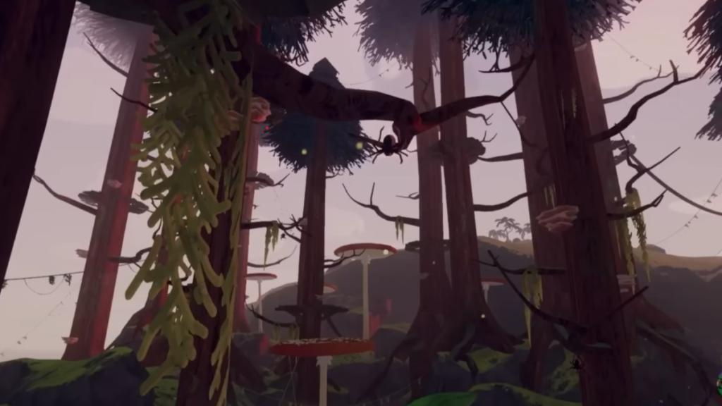 A spider hanging from the tree in PEAK