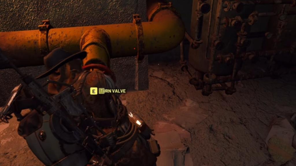 Turning the valve in the Spaceport tunnels.