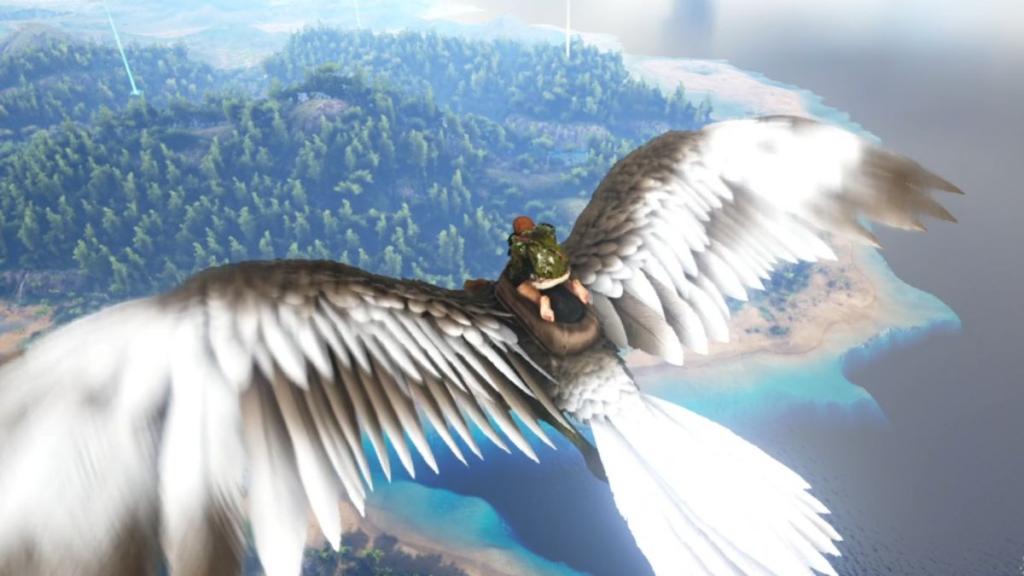 A player flying on an Argentavis in Ark Survival Evolved