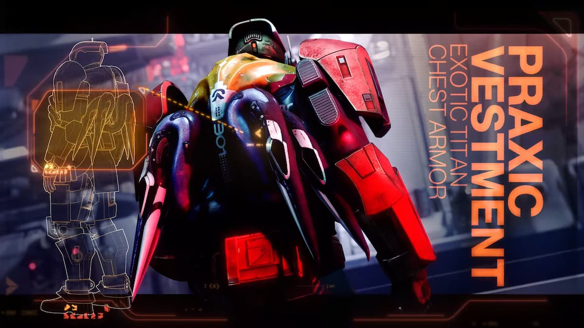 The Praxic Vestment, an Exotic armor piece with rocket propellers on its back.