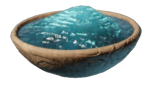 A wooden bowl with a blue goopy substance. This is Wound Ointment in Enshrouded