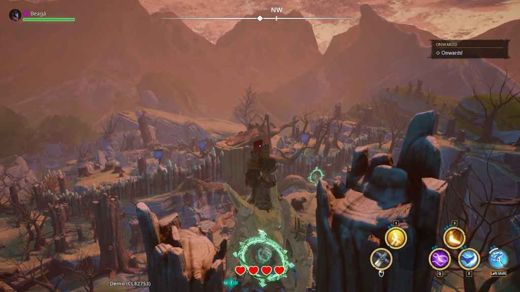 The player character in Cloudheim jumping through a valley