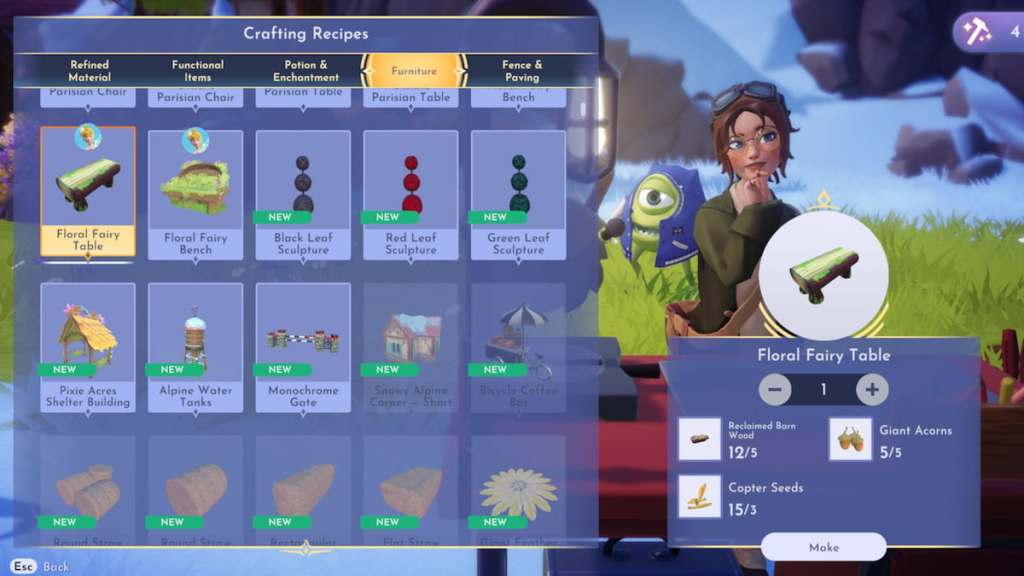 Crafting pixie furniture in disney dreamlight valley