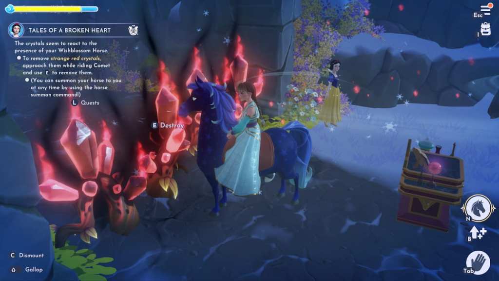 Riding horse by red crystals in disney dreamlight valley