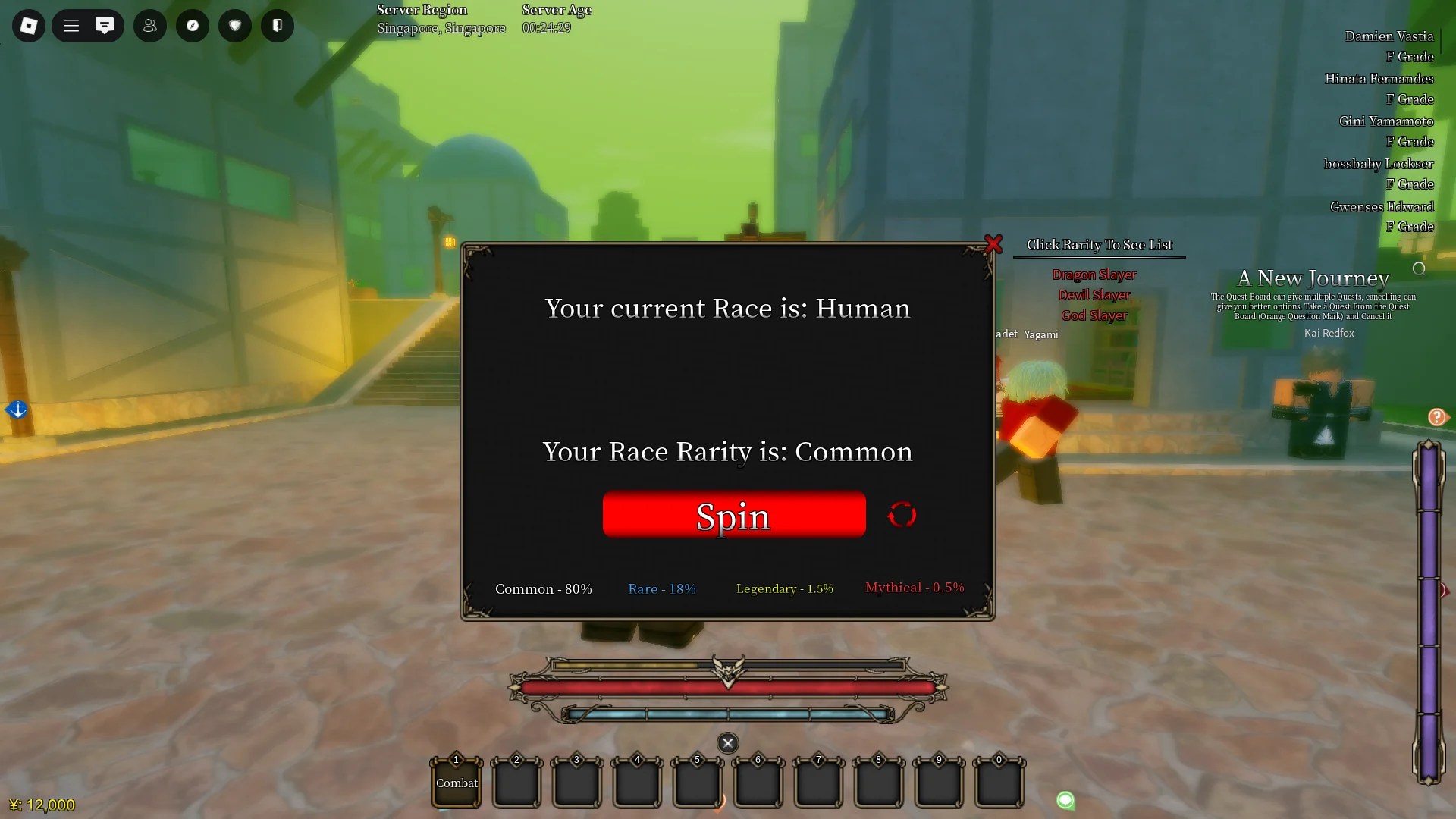 Preview of the Race Reroll menu in the Fairy Tail Re Roblox experience.