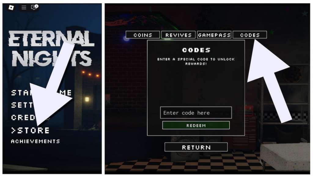 How to redeem codes in FNAF: Eternal Nights. 