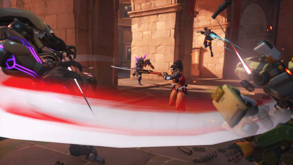 Vendetta attacking with giant sword in Overwatch 2