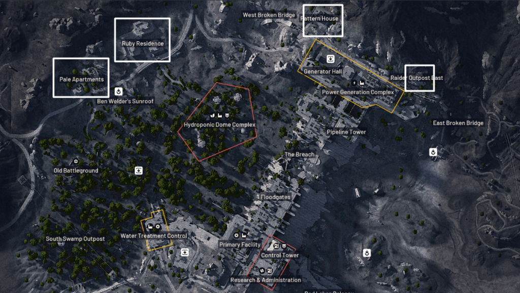 A 3D render of the Dam Battlegrounds map in ARC Raiders. 