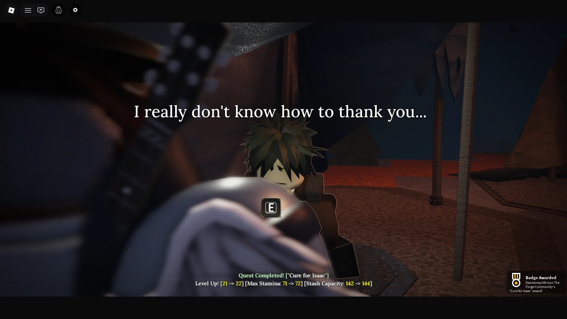 Preview of the Isaac Health Potion Quest rewards in The Forge Roblox experience.