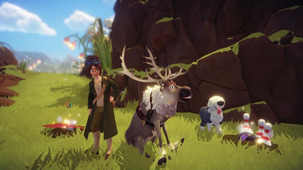 Posing with sven by two games in dig spots in disney dreamlight valley
