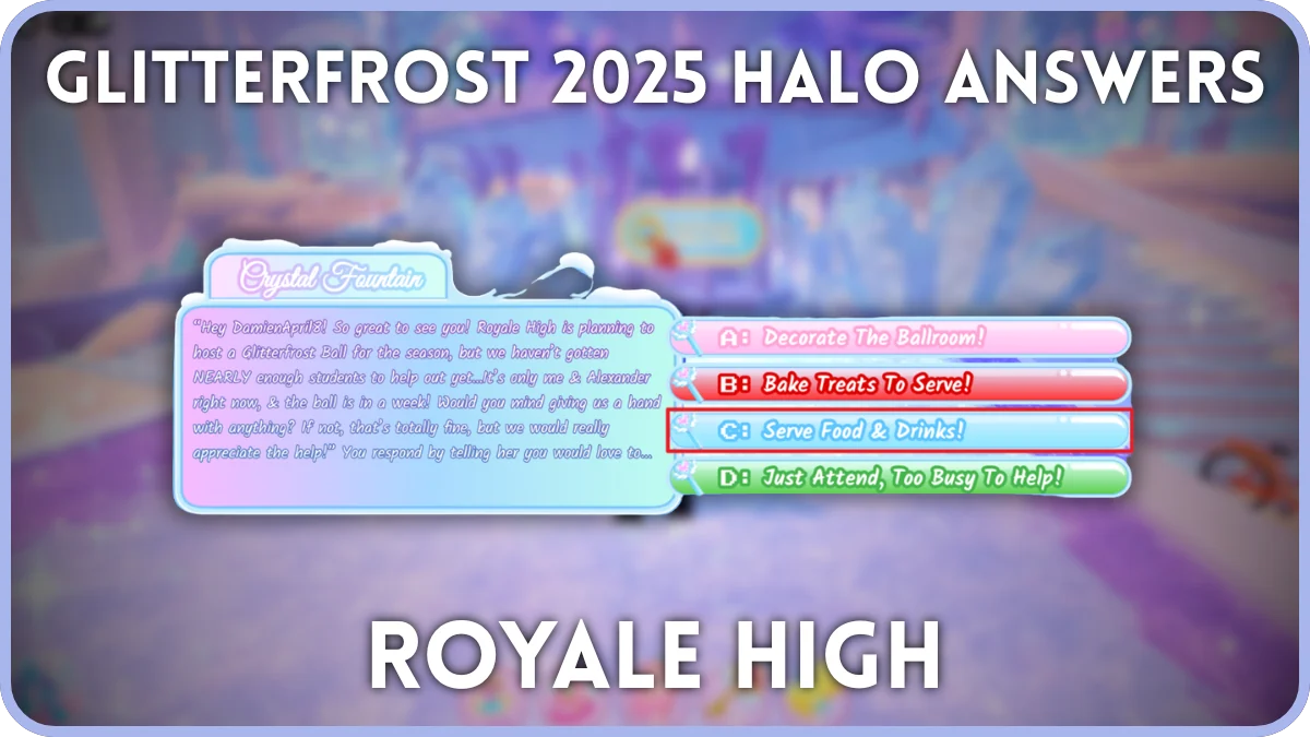 Preview of one of the correct Royale High Glitterfrost 2025 Halo answers for the Crystal Fountain wish event where one can get the Wishing Star Woods Halo in the Royale High Roblox experience.