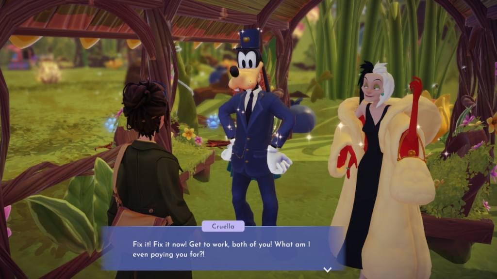 Talking to goofy and cruella in disney dreamlight valley