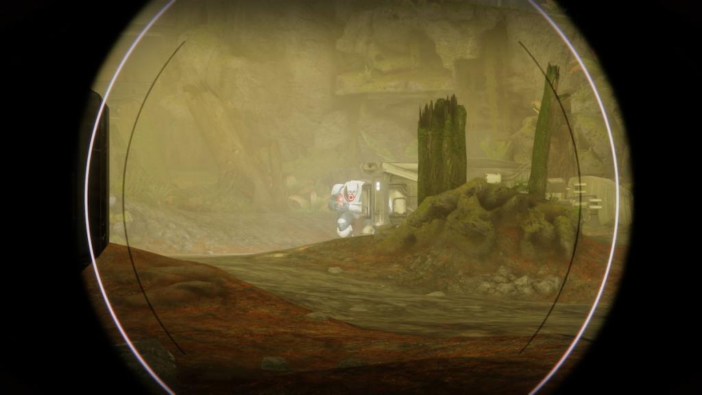 A Barant Imperium soldier seen through the scope of the Conspiracy Honed sniper rifle in Destiny 2