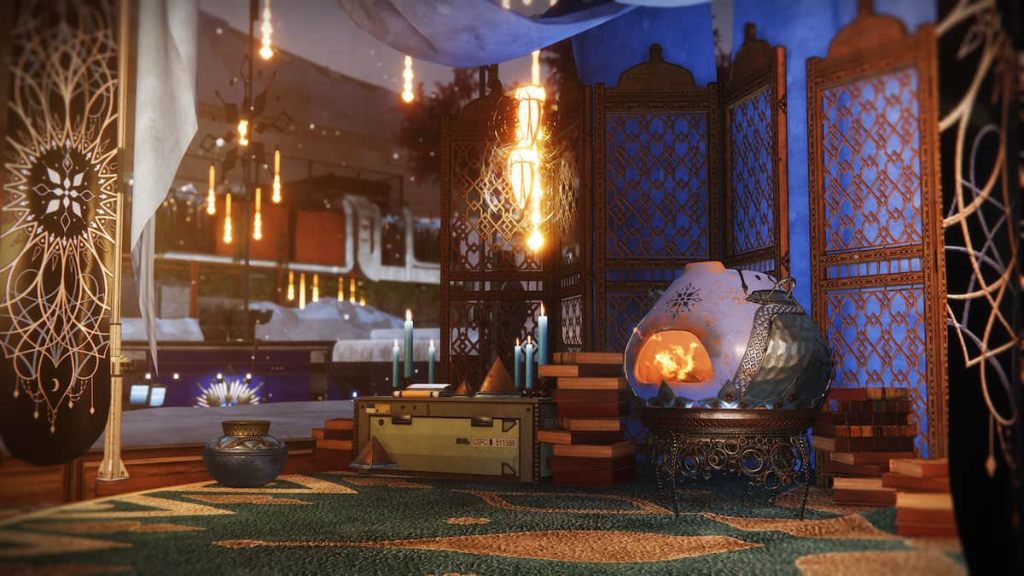 Eva Levante's holiday oven in the Tower, as seen in promotional art for the Dawning in Destiny 2.