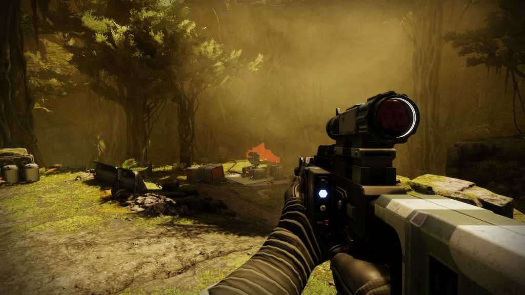 A guardian holds Voltaic Shade in the entrance to the Equilibrium dungeon.