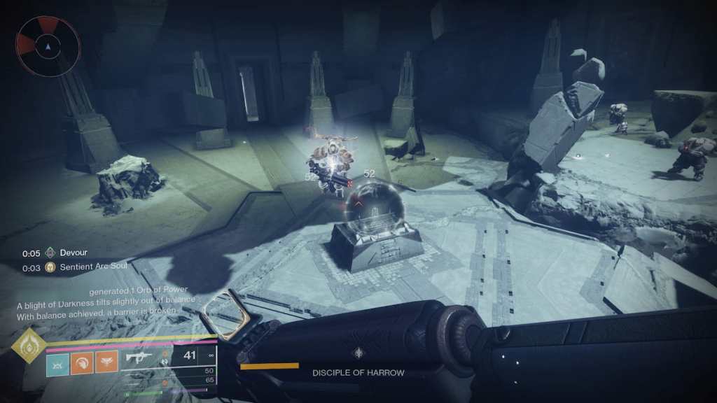 The Disciple of Harrow without its last shield in Destiny 2 Renegades