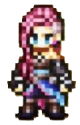 Heidne, a pink-haired woman with a sideshave and one shoulder showing from her dark tunic.