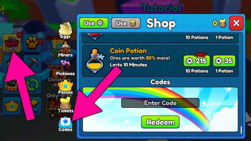 How to redeem Pickaxe Simulator codes.