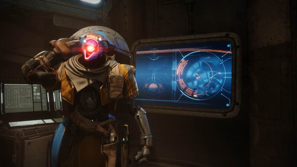 Reformancer Guzheng, a blue Vex in a trenchcoat and the quartermaster for the Tharsis Reformation in Destiny 2 Renegades.