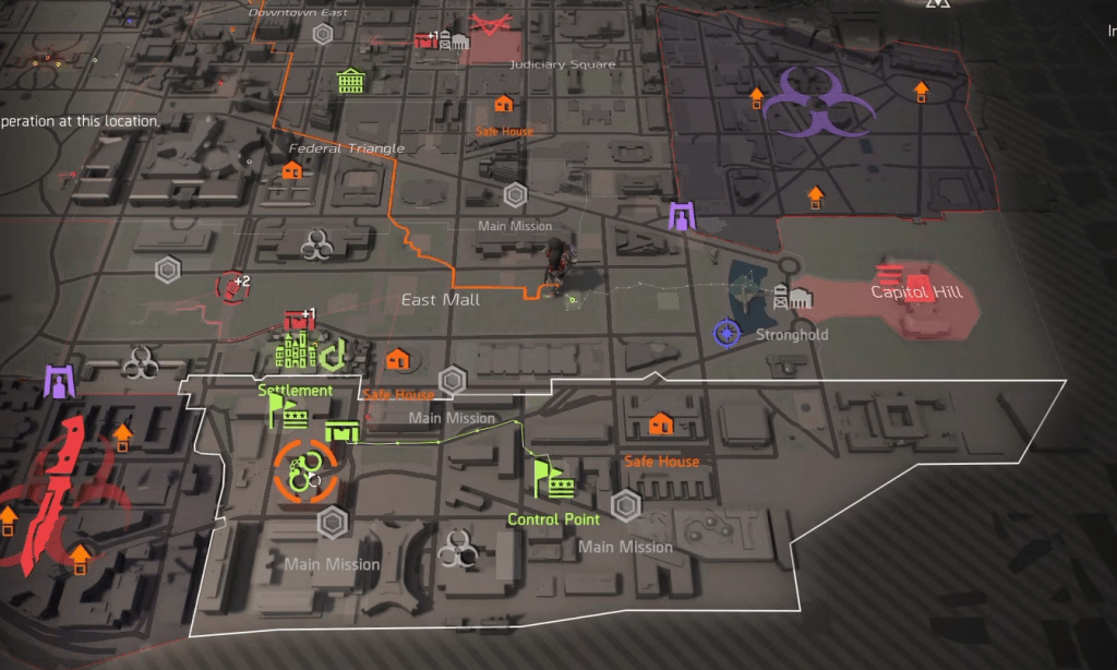 Hostage rescue mission on a map in The Division 2. 