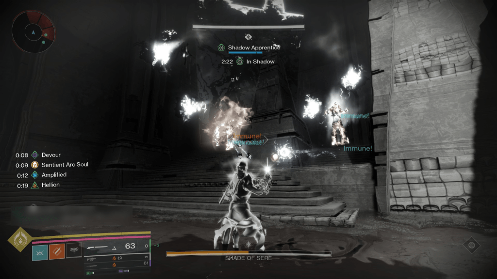 A guardian in the Ascendant Realm faces off against the Shade of Sere