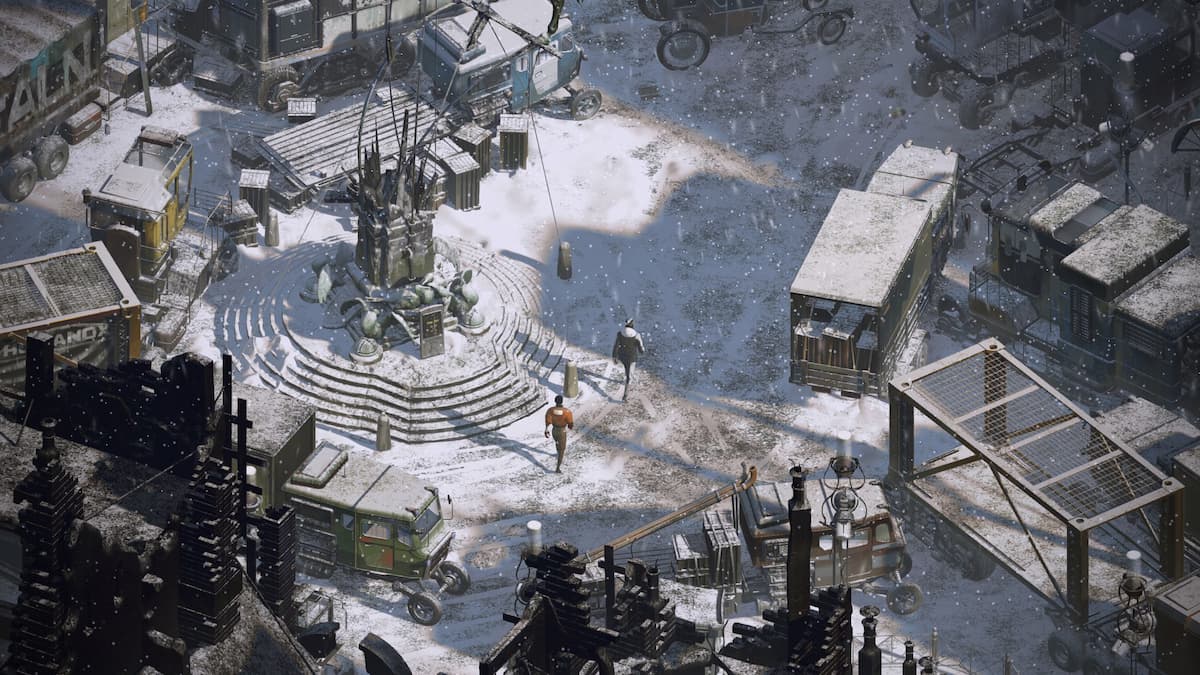 A snow-covered area in Disco Elysium.