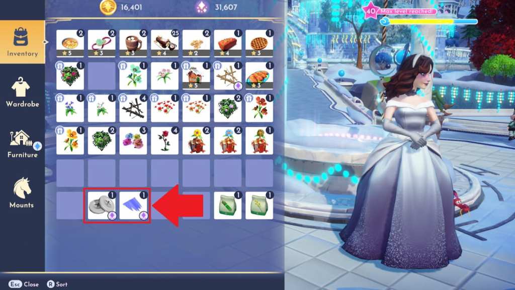 The fabric and buttons for cinderella in disney dreamlight valley