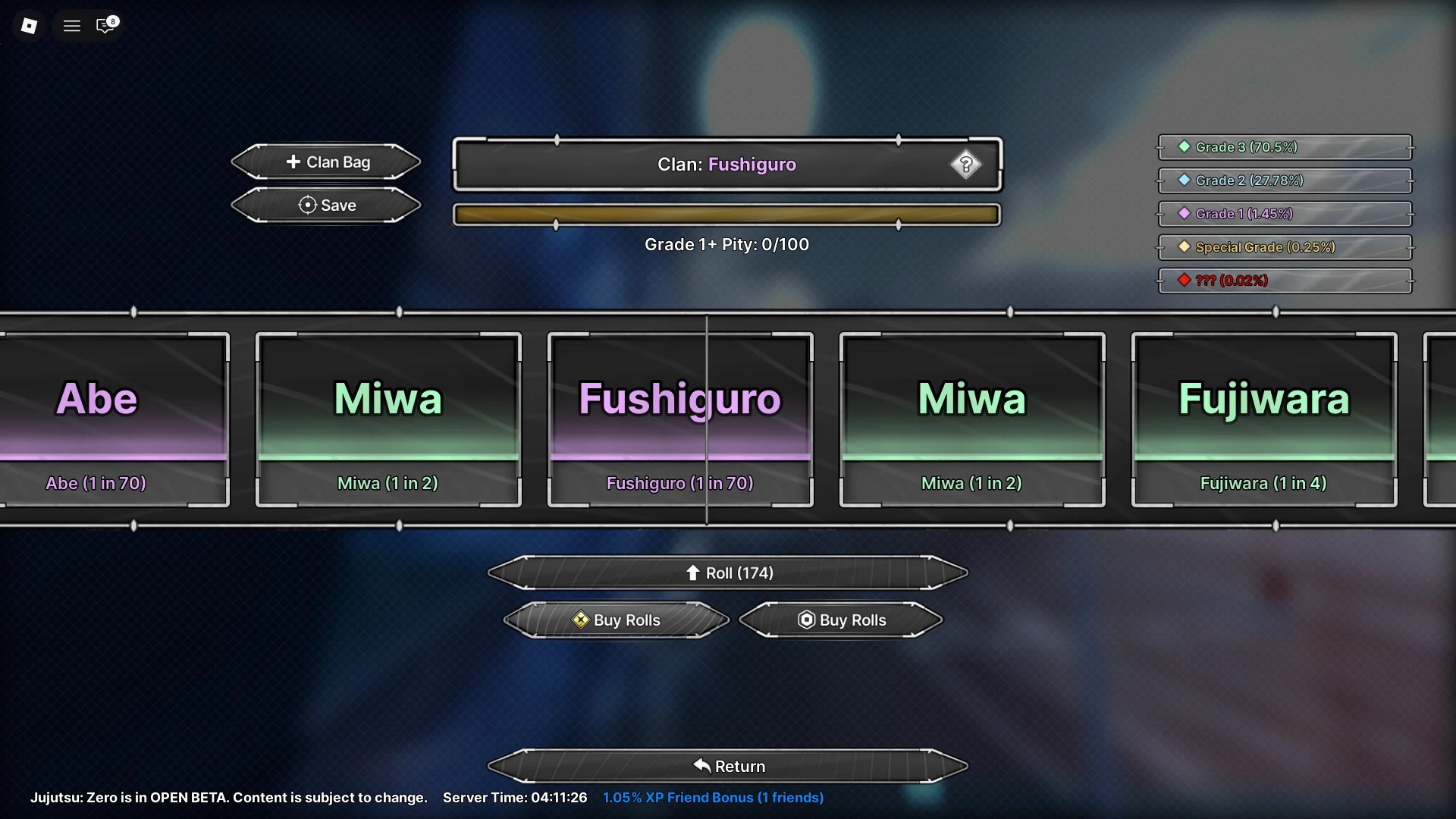 A player showing how to reroll your race in Jujutsu Zero Roblox experience.