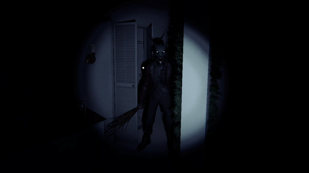 Krampus standing in a dark hall in phasmophobia
