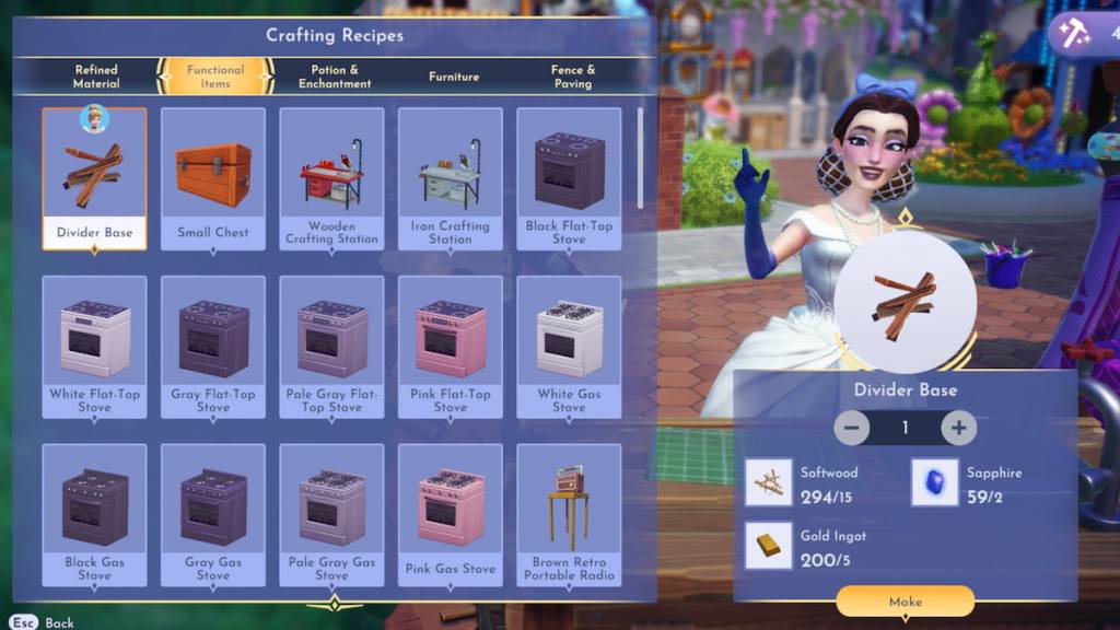 Crafting a divider base in disney dreamlight valley