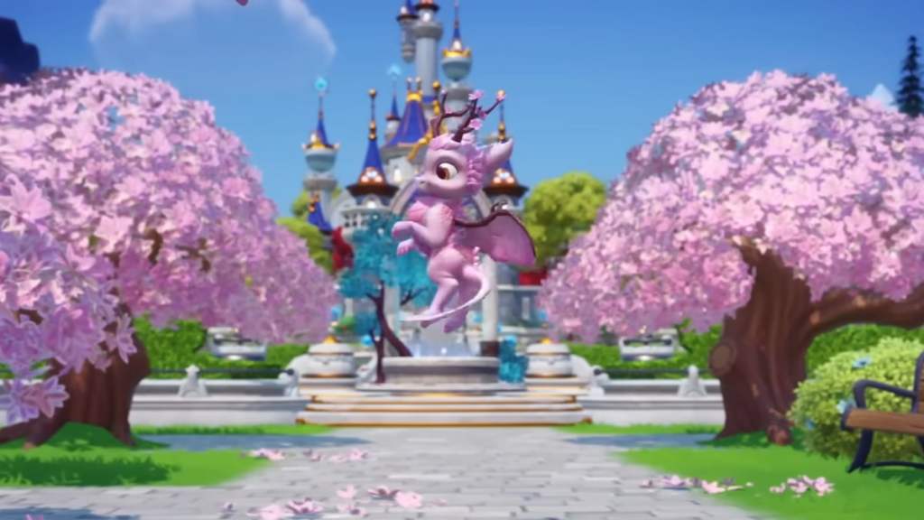 Sakura blossom dragon flying in disney dreamlight valley
