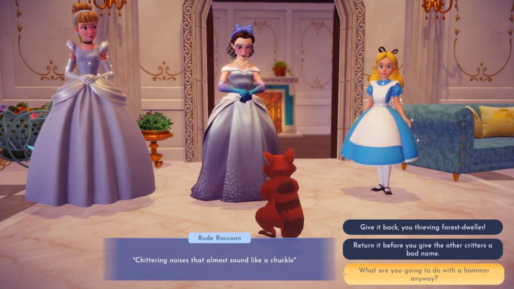 Talking to a rude raccoon in disney dreamlight valley