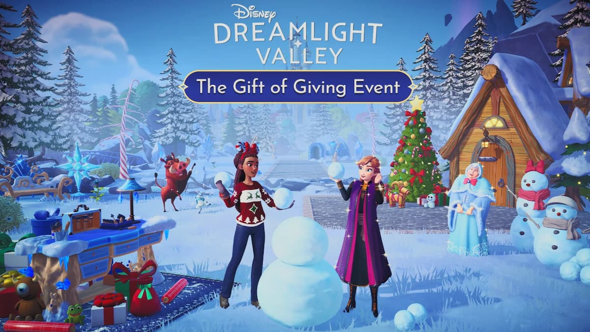 Player and anna building a snowman in disney dreamlight valley