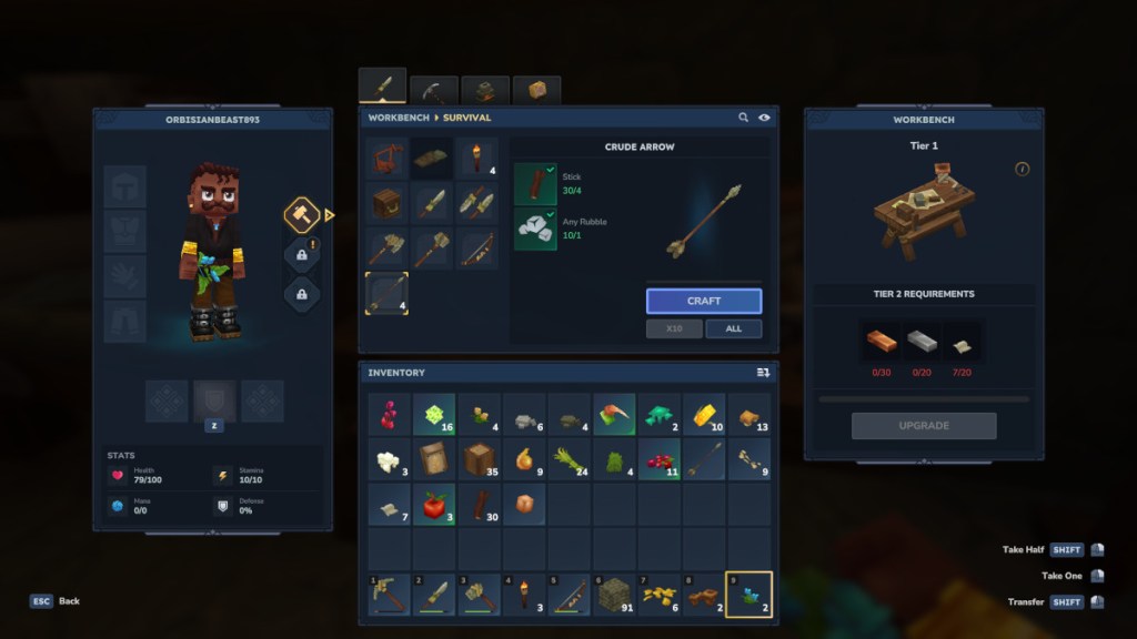 Crafting an Arrow in Hytale.