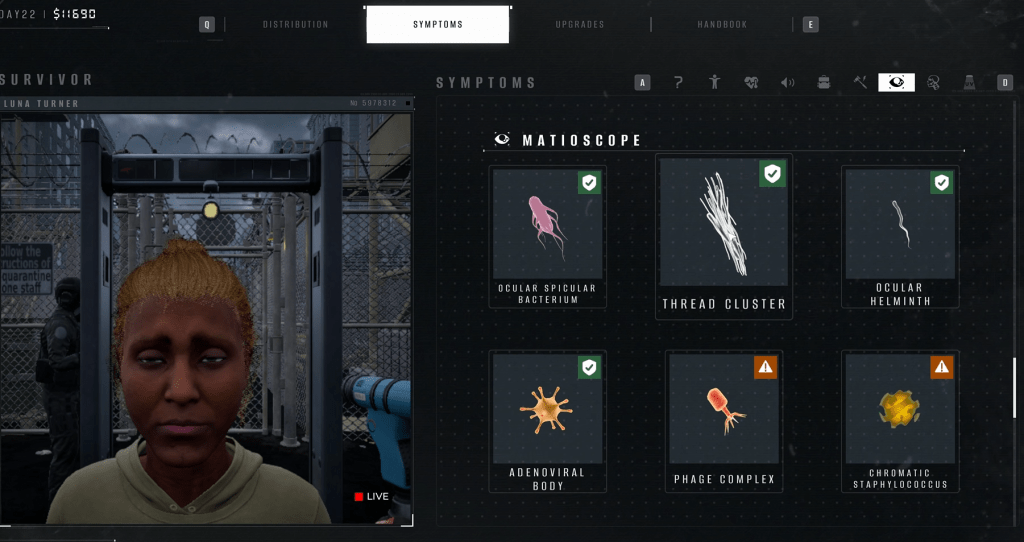 Matioscope symptoms in Quarantine Zone