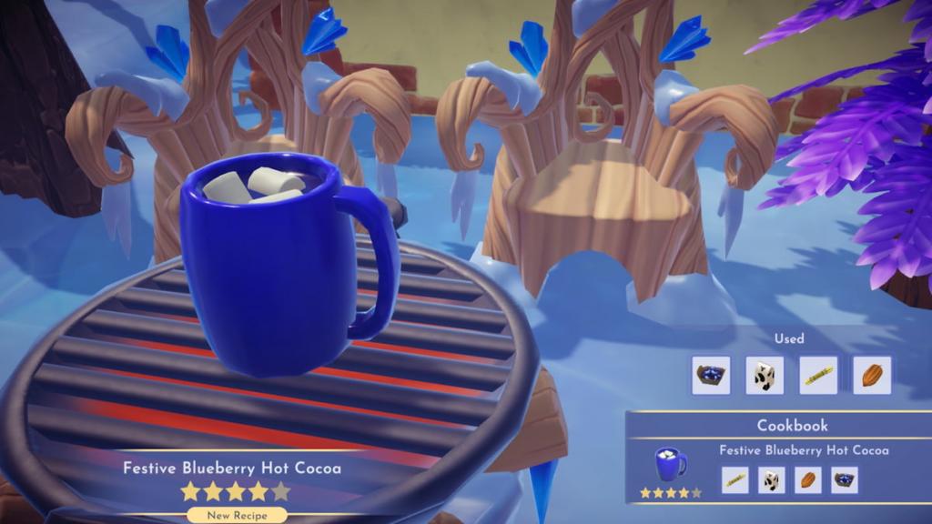 Cooking blueberry hot cocoa in disney dreamlight valley
