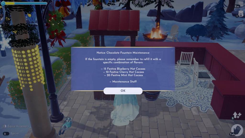 chocolate fountain repair information in disney dreamlight valley