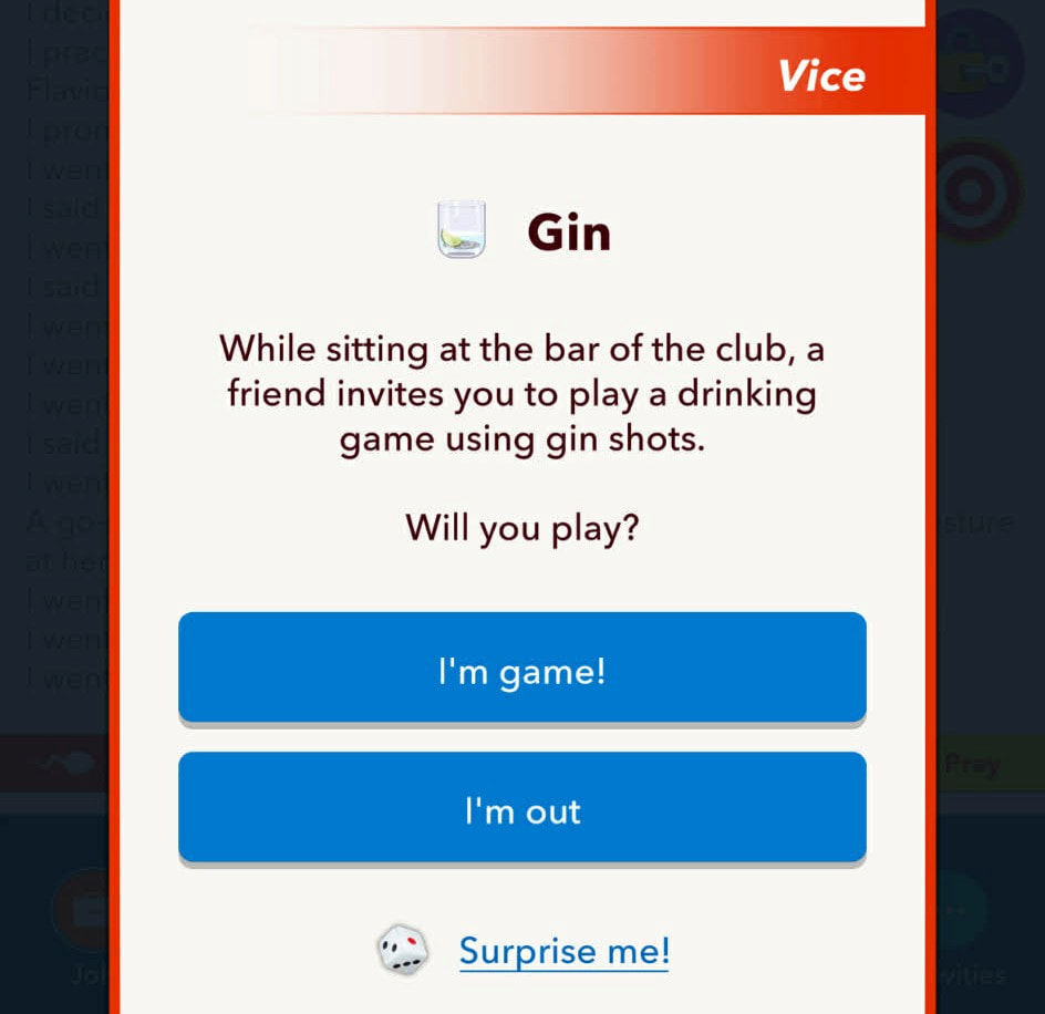 being offered a drink at club in bitlife