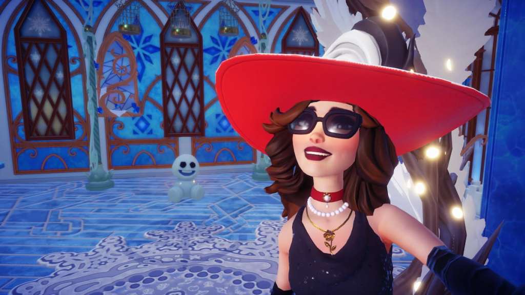 Taking picture with frosty fortress snowman in disney dreamlight valley