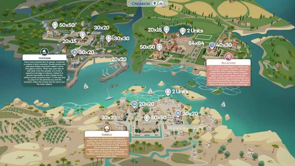 Map of Ondarion in the sims 4
