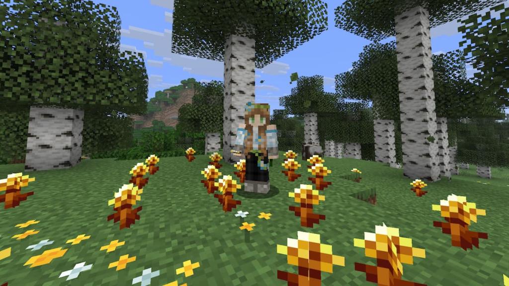 Standing in golden dandelion field in minecraft