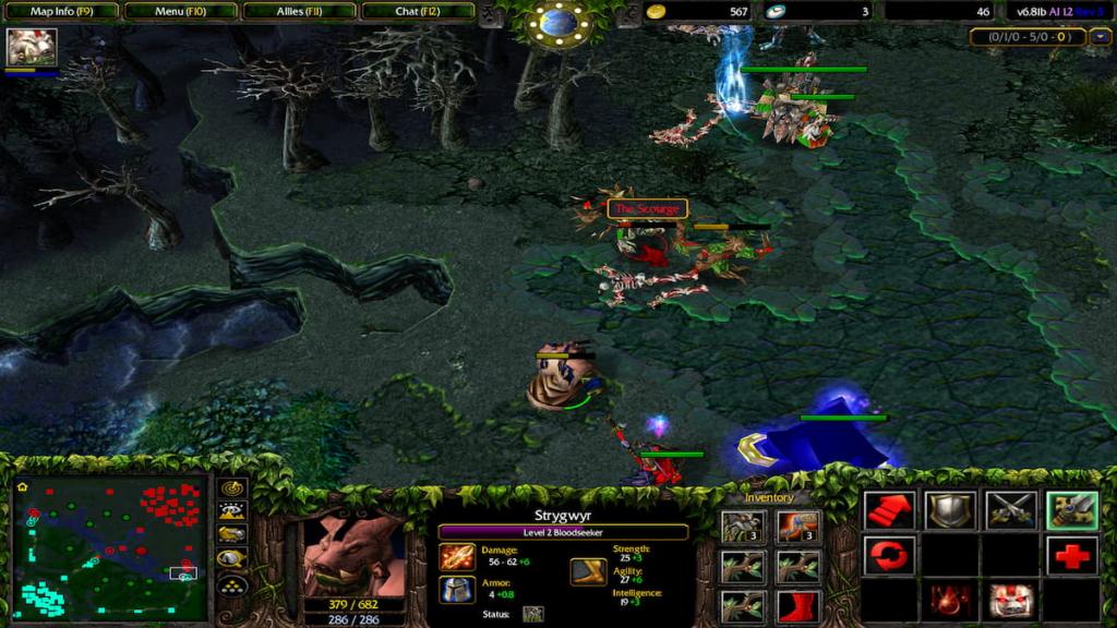 A game of Dota in the original Warcraft 3. 
