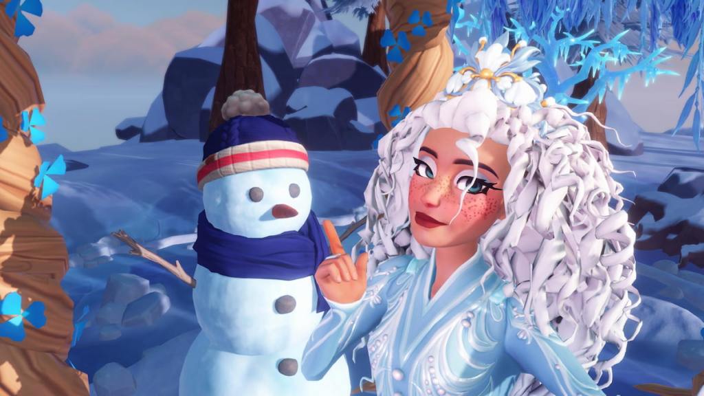 Pointing at snowman in disney dreamlight valley