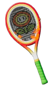 A racket modelled after a red and green Fire Flower in Mario Tennis Fever
