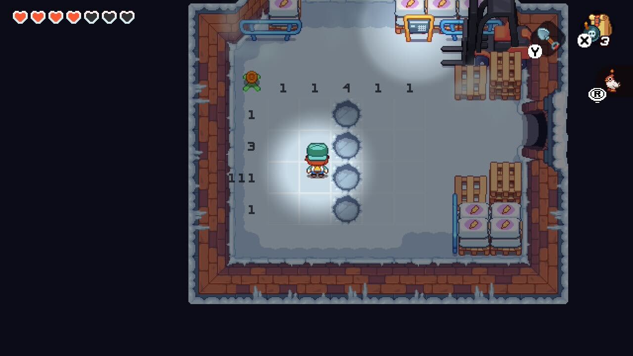 Nia stands on a grid with numbers to the left and top of the boxes. 