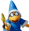 Kamek, a yellow turtle-like creature wearing a blue wizard outfit.